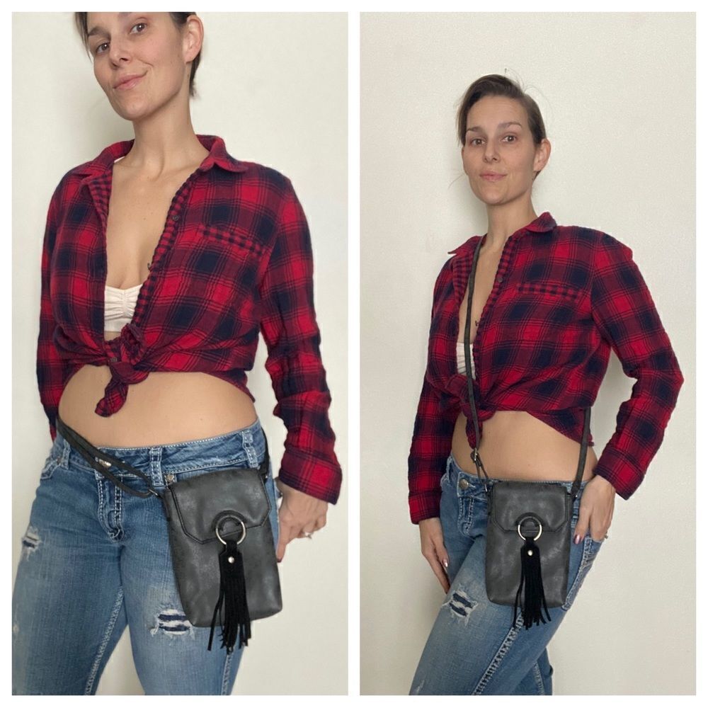 Vegan Leather Purse Crossbody Multiway Waist Fanny Pack Gray Fringe Boho